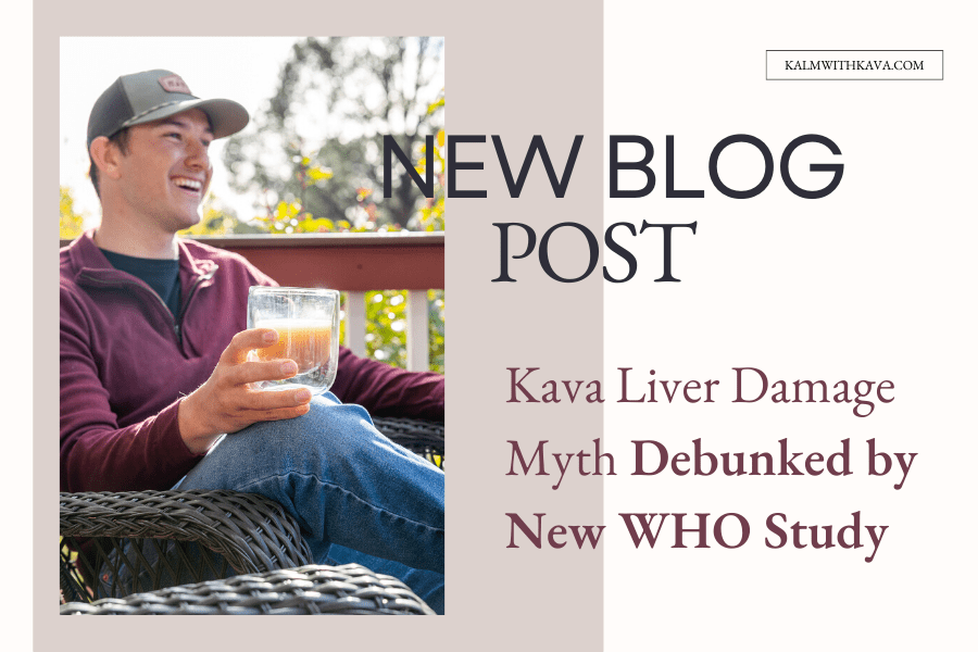 Man drinking kava with text Kava Liver Damage Myth Debunked by New WHO Study